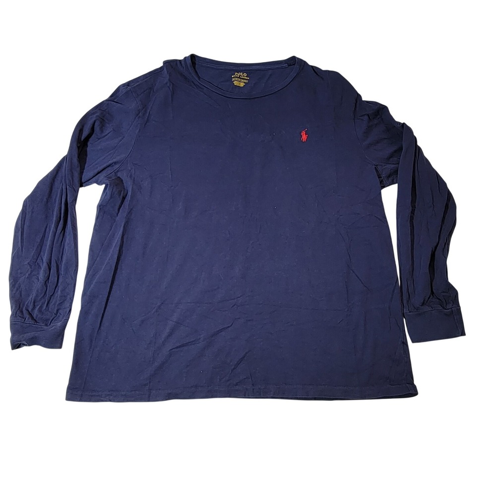 Polo Ralph Lauren Mens XL Long Sleeve Navy Blue Cotton T-Shirt Red Pony Logo